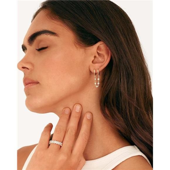 14K Gold Chain Earrings Womens Double Piercing Dangle Chain Huggie Hoop Earrings - Picture 2 of 5